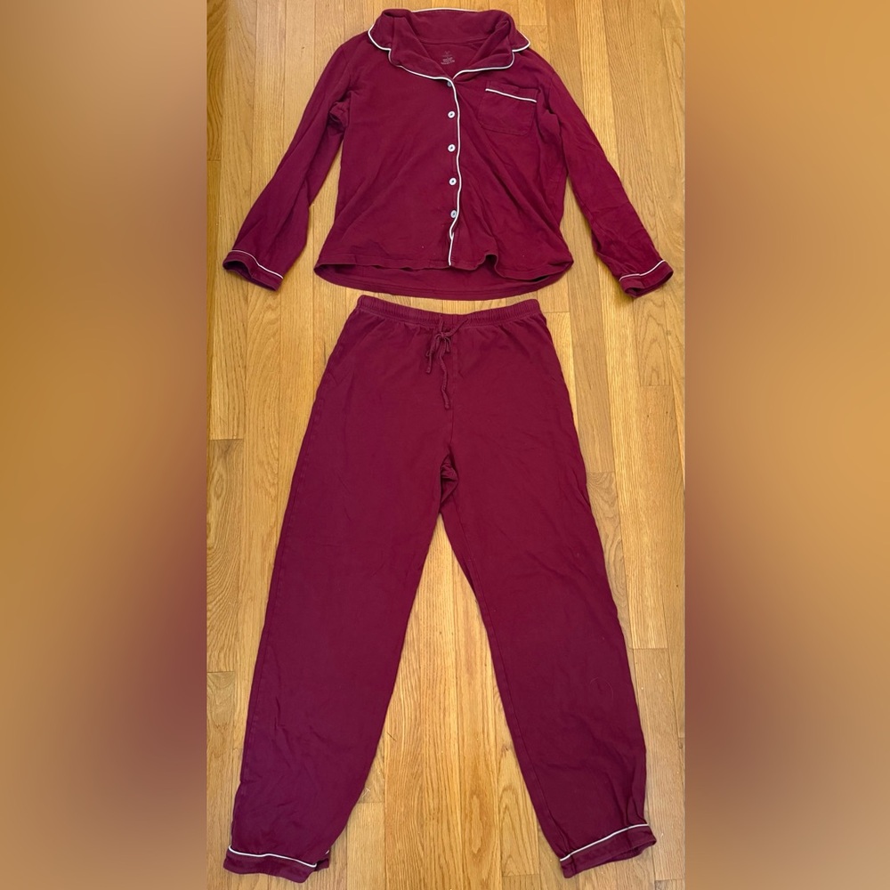 Burgundy Pajama Set with White Trim